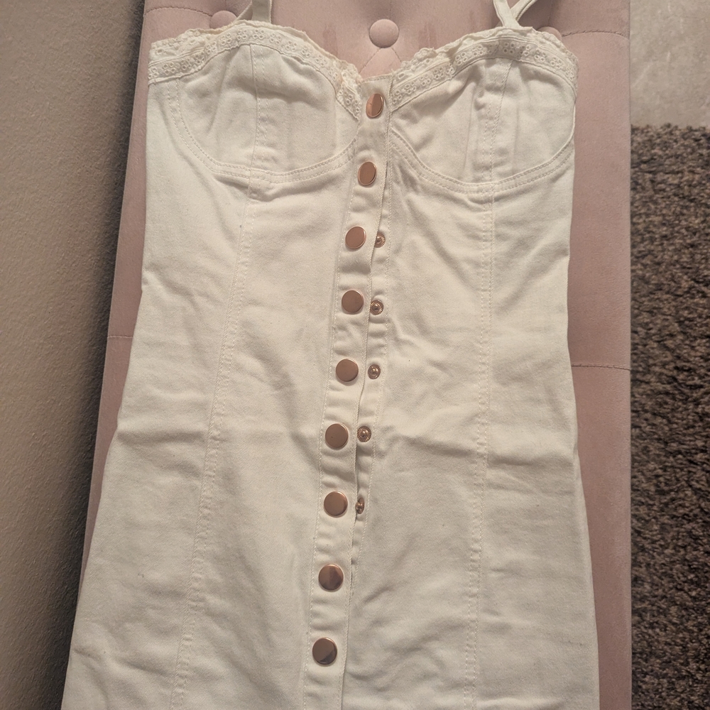 White Button-Down Dress with Lace Trim